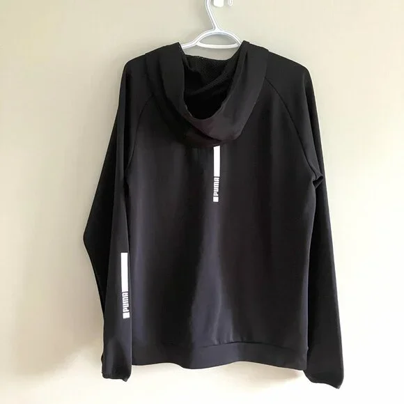 PUMA Men's Black 1/4 zip Hoodie Long Sleeve Sweatshirt Thumbholes Hood Size M - Picture 8 of 8